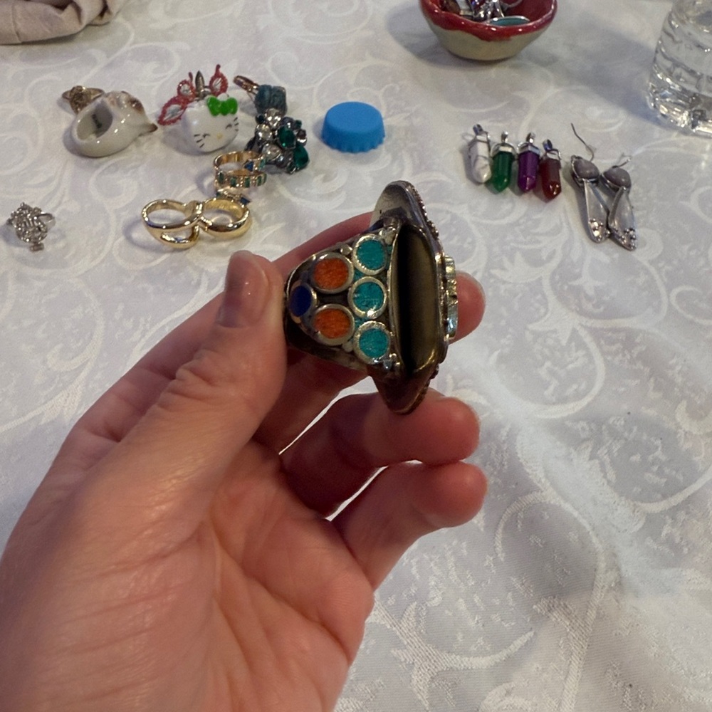 Turquoise And Orange Statement Ring - image 2